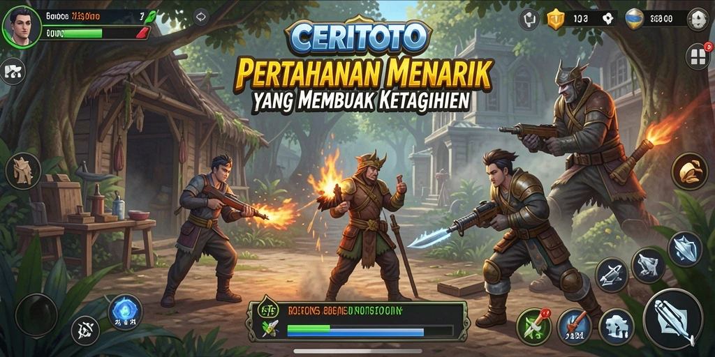 Tampilan gameplay CERITOTO yang mengesankan dalam pertahanan menara.