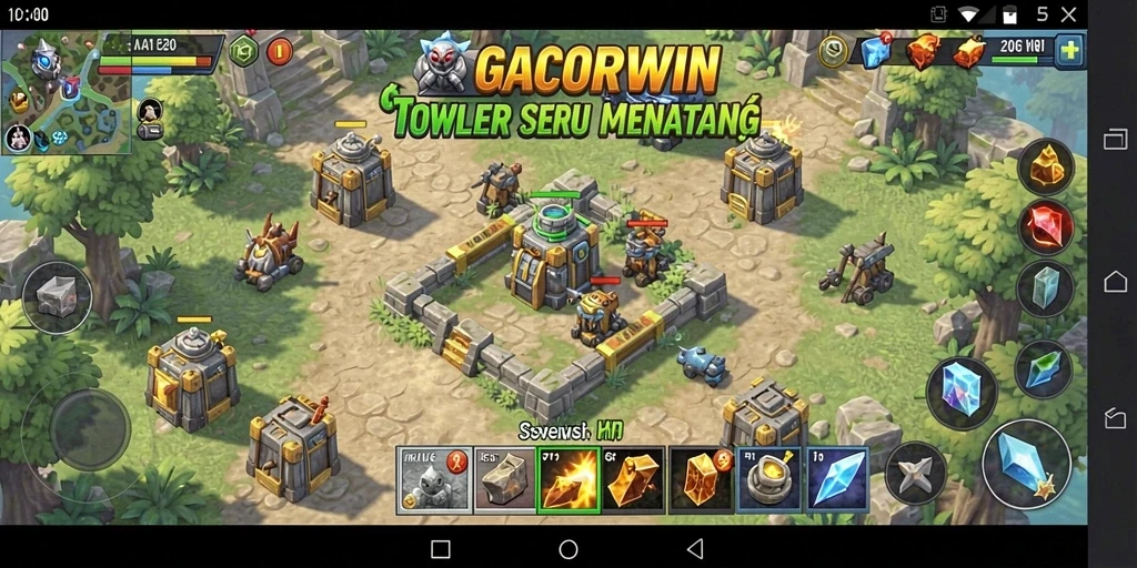 Screenshot gameplay <strong>GACORWIN</strong> menampilkan aksi seru Tower Defense.