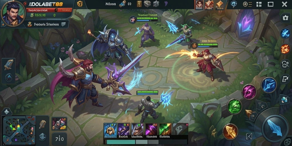 Tangkapan layar gameplay <strong>IDOLABET88</strong> menampilkan aksi pertempuran yang mendebarkan dan strategi MOBA yang seru.