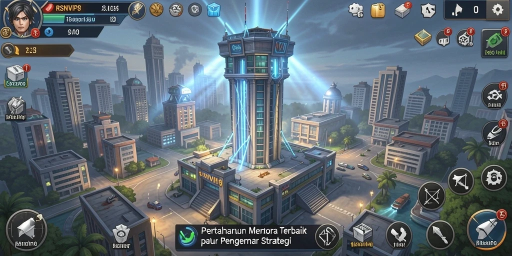 Tampilan gameplay RSNVIP8 menunjukkan menara yang siap mempertahankan wilayah dari serangan musuh.